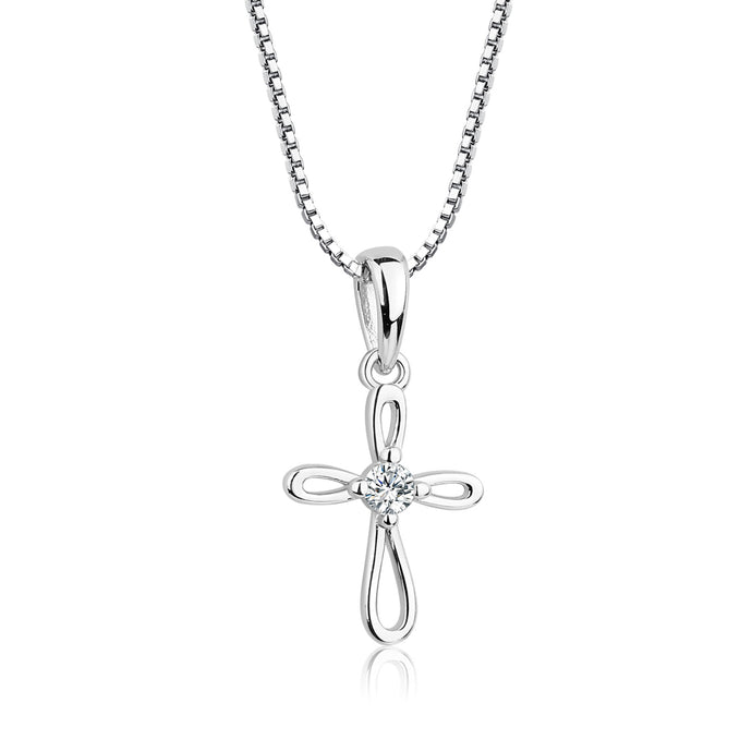 Children's First Communion Sterling Silver Cross Necklace: 14 inch