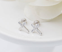 Load image into Gallery viewer, Sterling Silver Diamond Cross Earrings