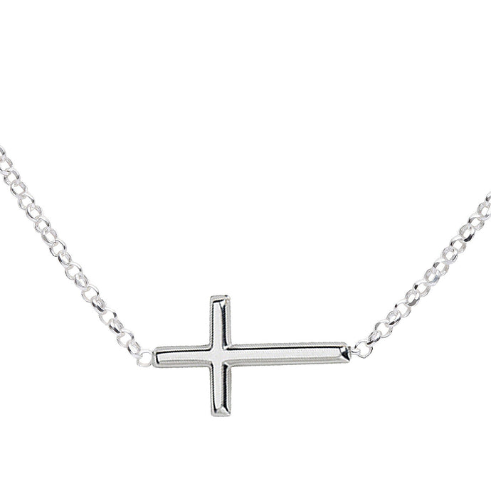 Sterling Silver Girls Horizontal Cross Necklace Kids & Women: 14 inch