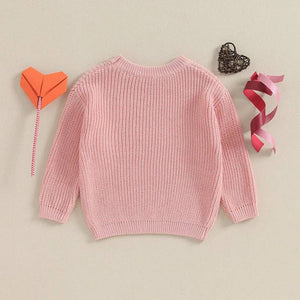 Valentine's Day ''LOVE'' Heart Embroidery Pullover Baby/Children's Sweater - Pink