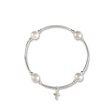 Load image into Gallery viewer, Charmed White Pearl & Cross 8mm Blessing Bracelet: Large