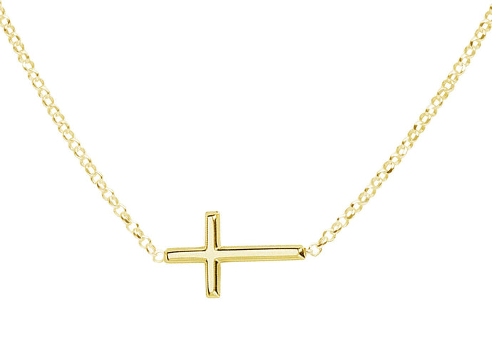 14K Gold-Plated Girls Horizontal Cross Necklace Kids & Women: 14 inch