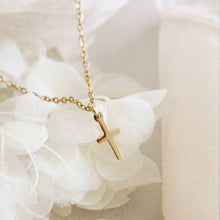 Load image into Gallery viewer, Delicate Cross Necklace, 1 Corinthians 1:18: Yellow Gold