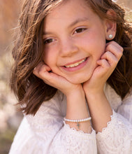 Load image into Gallery viewer, Girls Sterling Silver Pearl and Cross Baby Bracelet Kids: Large 6-12 Years