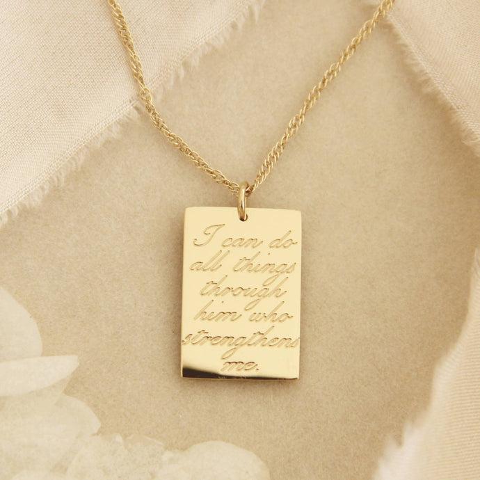 I Can Do All Things Through Him Necklace, Philippians 4:13: Yellow Gold
