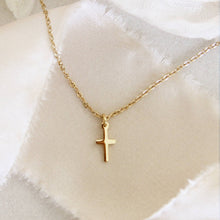 Load image into Gallery viewer, Delicate Cross Necklace, 1 Corinthians 1:18: Yellow Gold