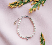 Load image into Gallery viewer, Kids Sterling Silver Cross Bracelet Baptism & Communion Gift: Medium 1-5 Years