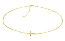 Load image into Gallery viewer, 14K Gold-Plated Girls Horizontal Cross Necklace Kids & Women: 14 inch