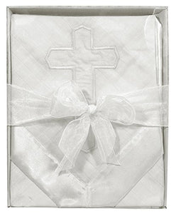 Christening/Blessing Woven Satin Blanket with Embroidered Cross, White