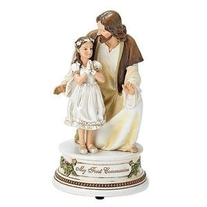 First Communion Jesus with Boy/Girl Musical Statue