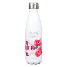 Load image into Gallery viewer, Be Still & Know White Floral Stainless Steel Water Bottle - Psalm 46:10