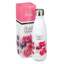 Load image into Gallery viewer, Be Still & Know White Floral Stainless Steel Water Bottle - Psalm 46:10