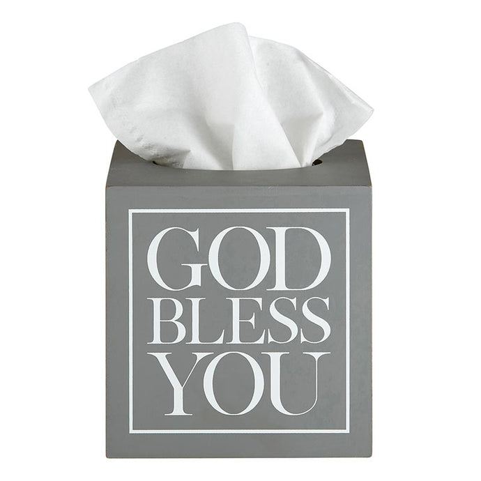 Square Tissue Box Cover - Grey with White Text