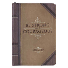 Load image into Gallery viewer, Strong and Courageous Antiqued Zippered Classic LuxLeather Journal - Joshua 1:9