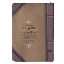 Load image into Gallery viewer, Strong and Courageous Antiqued Zippered Classic LuxLeather Journal - Joshua 1:9