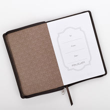 Load image into Gallery viewer, Strong and Courageous Antiqued Zippered Classic LuxLeather Journal - Joshua 1:9