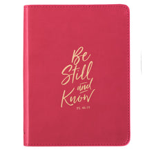 Load image into Gallery viewer, Be Still and Know Handy-sized LuxLeather Journal in Ruby Pink - Psalm 46:10