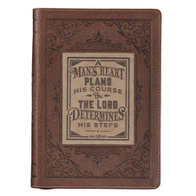 Load image into Gallery viewer, A Man's Heart Classic Faux Leather Zippered Journal in Brown - Proverbs 16:9