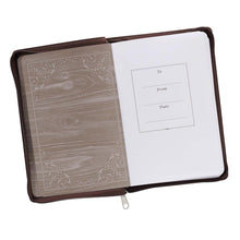 Load image into Gallery viewer, A Man's Heart Classic Faux Leather Zippered Journal in Brown - Proverbs 16:9
