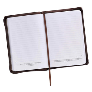 A Man's Heart Classic Faux Leather Zippered Journal in Brown - Proverbs 16:9