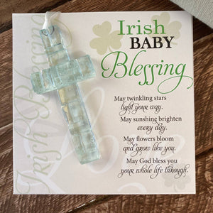 Irish Baby Gift Blessing Card & Mosaic Glass Cross USA 4499