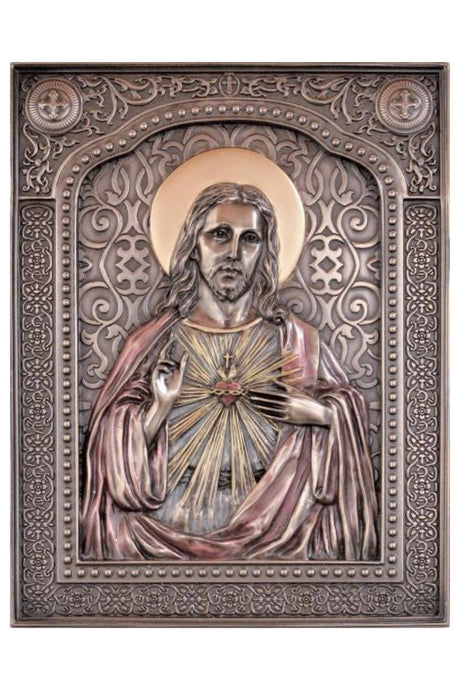 Sacred Heart of Jesus Plaque in Cold Cast Bronze 6x7.5
