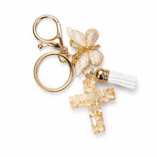 Load image into Gallery viewer, Butterfly Cross Keychain, Gold Tone with Tassel, 3 ct