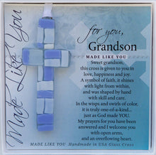 Load image into Gallery viewer, Grandson Gift: USA Handmade Mosaic Glass Cross 4483