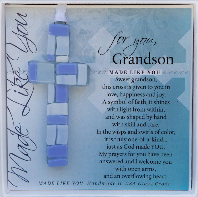Grandson Gift: USA Handmade Mosaic Glass Cross 4483