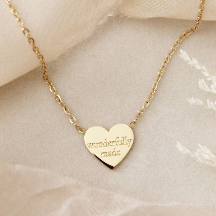 Wonderfully Made, Loved Necklace, Psalms 139:14: Yellow Gold