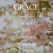 Load image into Gallery viewer, Grace | White Peach Blossom | 9 oz. Clear Jar Soy Candle: Natural Wood Lid