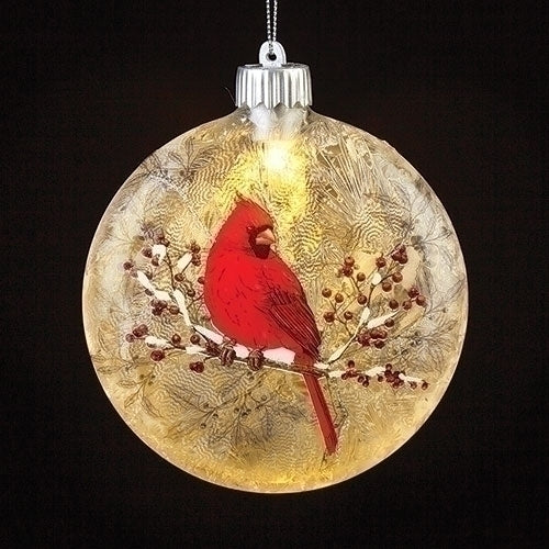 Lit Cardinal Ornament - Flat Disk