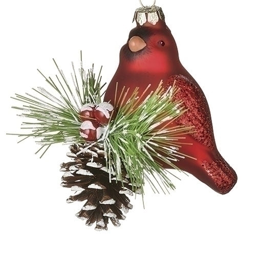 Cardinal Ornament with Pinecone Sprig