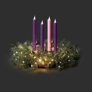 5"H Lit Advent Wreath Candle Holder - Pine/Silver