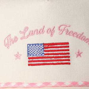 The Land of Freedom Flag Embroidered Trucker Hat: Red / ONE SIZE