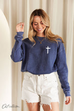 Load image into Gallery viewer, JESUS HAS MY BACK Mineral Graphic Sweatshirt: VINTAGE DENIM