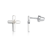 Load image into Gallery viewer, Sterling Silver Diamond Cross Earrings