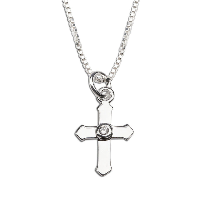 Girls Sterling Silver Holy Communion Cross Necklace for Kids: 14 inch