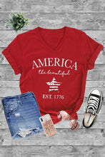 Load image into Gallery viewer, Unisex Short Sleeve V Neck T-Shirt: White/Red / L