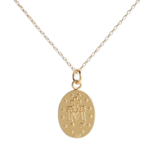 Gold Plated Miraculous Medal Cross Necklace for Girls & Kids: 16-18 inch