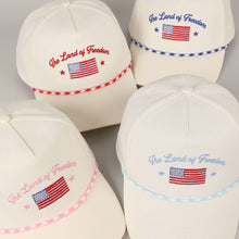 Load image into Gallery viewer, The Land of Freedom Flag Embroidered Trucker Hat: ROYAL BLUE / ONE SIZE