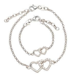 Mom and Me 2-Piece Bracelet Set - Silver Hearts Baby Gift: MED (1-5 years)