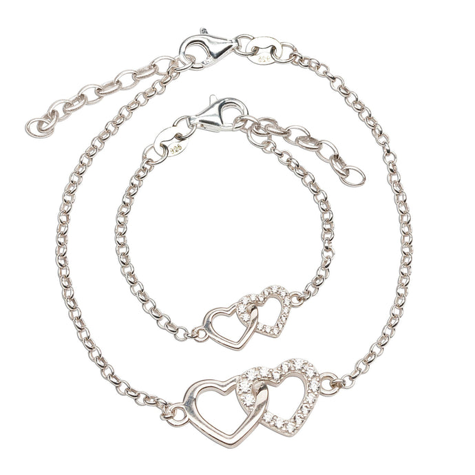 Mom and Me 2-Piece Bracelet Set - Silver Hearts Baby Gift: LG (6-12 years)