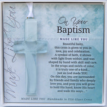 Load image into Gallery viewer, Baby Baptism Gift USA Handmade Glass Cross Keepsake 4402