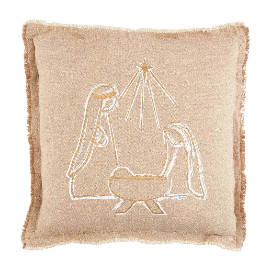 Gold Printed Nativity PIllow