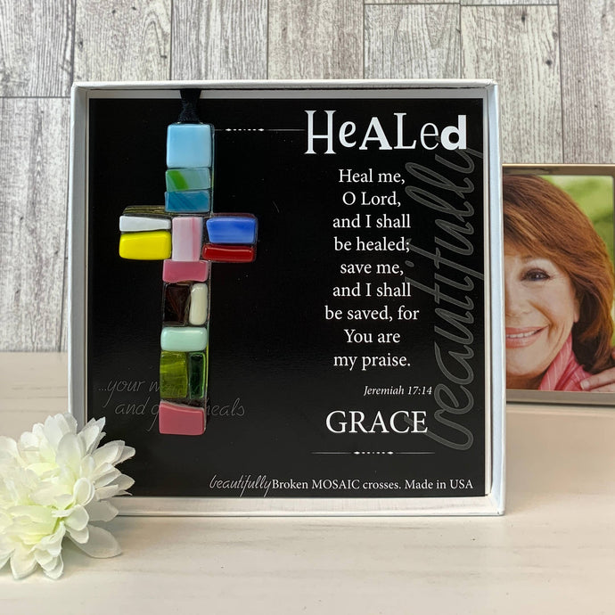 Healed Christian Support Gift USA  Handmade Glass Cross 4465