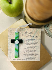 Teacher Gift USA Handmade Glass Cross Christian 4450