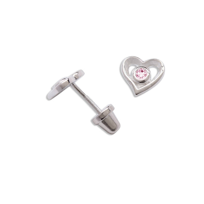 Sterling Silver Heart With Pink CZ Earring