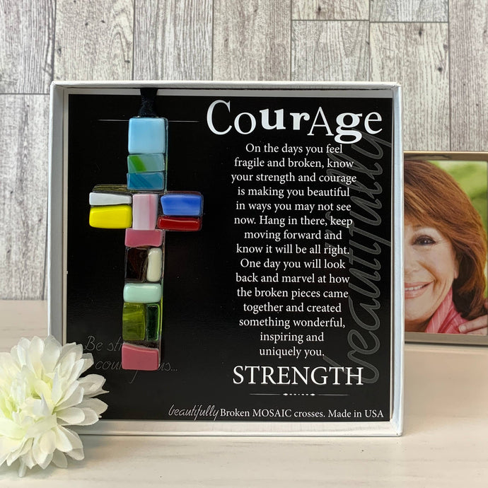 Courage Encouragement Gift Cross: USA Handmade Glass 4469