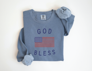 God Bless the USA 4th of July Classic Lightweight Pullover: Faded Navy